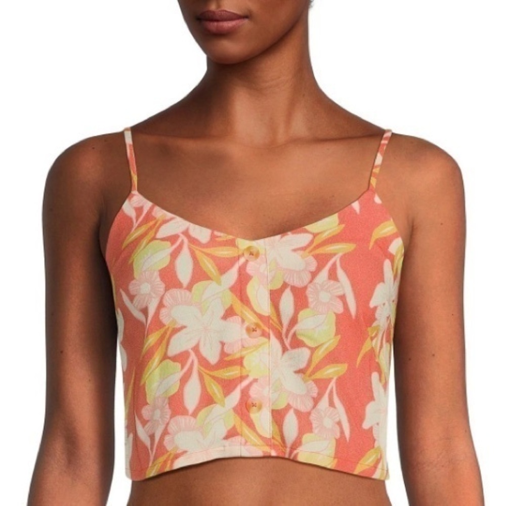NWT Hurley Lightweight Crop Top Adjustable Spaghetti Straps Smocked Back